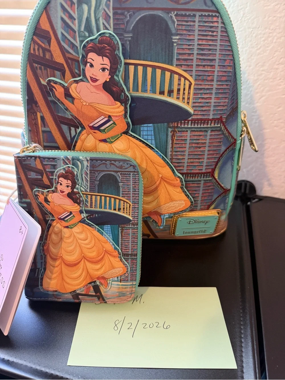 Loungefly Belle Teal and Yellow Mini Backpack and matching wallet.  NWT.